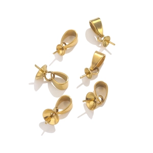 Set of six gold stainless steel pinch bails with pearl tray for DIY jewelry pendants