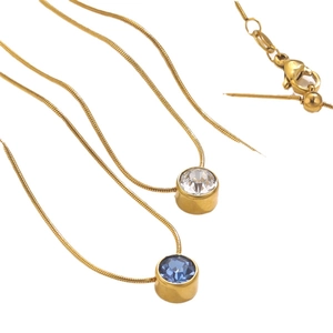 Colliers maille serpent en acier inoxydable doré avec pendentifs en cristal bleu et transparent