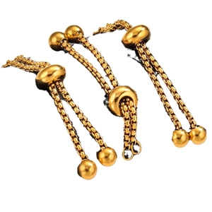 Adjustable gold-plated stainless steel slider ring accessory with pull-string chain