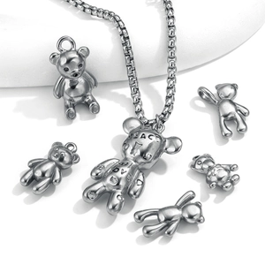Retro Stainless Steel Bear Pendant Necklace Graffiti PEACE LOVE Letter Teddy Bear Charm Punk DIY Jewelry Men Women Accessory