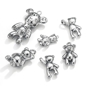 Polished stainless steel teddy bear pendants with graffiti engraving for necklaces