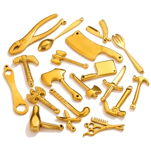 Golden stainless steel mini tool pendants for DIY jewelry necklaces and earrings
