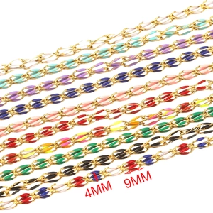 Chaînes ovales émaillées colorées en acier inoxydable doré pour création de bijoux DIY