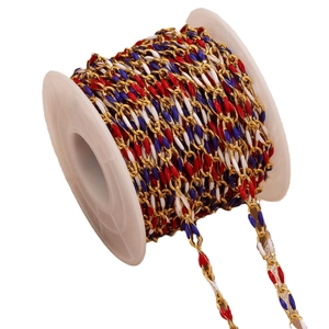 Chaîne ovale torsadée en acier doré avec émail coloré rouge blanc bleu pour bijoux