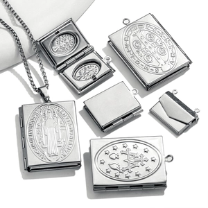 Vintage Edelstahl Medaillon Anhänger Buch Umschlag Form Für Fotospeicherung St Benedikt Lebensbaum Religiöser Schmuck Zubehör