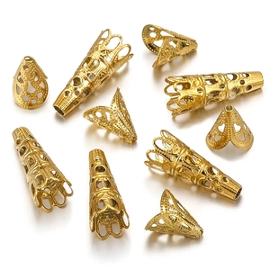 Golden filigree cone bead caps for DIY jewelry making necklace bracelet accessories
