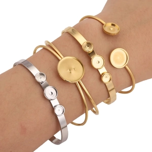 Gepolijst Roestvrij Staal DIY Armband Basis Ronde Bezel Tray Instelling Open Armring Voor Sieraden Maken