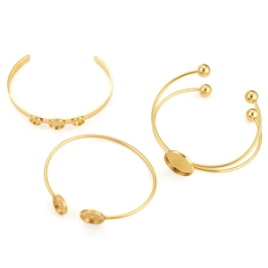 Drie stijlen gouden roestvrijstalen armband blanks voor DIY-sieraden cabochonzettingen