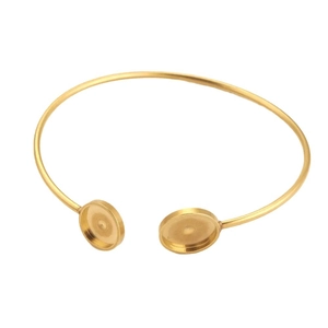Minimalistische gouden roestvrijstalen open armband met twee ronde DIY-zettingen
