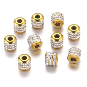 Perles d'espacement en acier doré avec trois rangées de zircons pour bijoux DIY