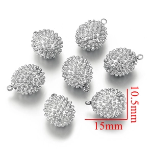 Macro view of 3D durian-shaped stainless steel charms with dimensions 15mm by 10.5mm