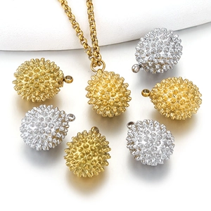 3D spiky durian pendants in gold and silver finish with matching thick chain necklace