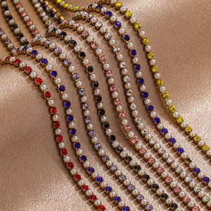 Cadena de Garras de Acero Inoxidable con Diamantes de Imitación y Perlas Artificiales Chapada en Oro para Bricolaje Joyería y Decoración