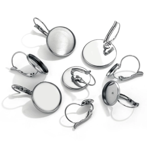 Polished silver stainless steel leverback earring trays for DIY jewelry making and settings