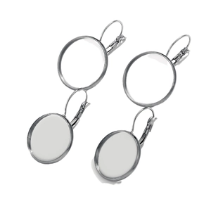 Silver stainless steel leverback earring blanks for DIY jewelry making with round trays