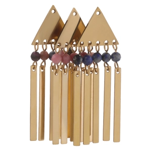 Bohemian stainless steel triangle pendant with natural stone beads and metal tassels