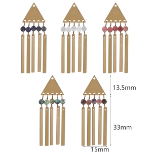 Bohemian stainless steel triangle pendant with natural stone beads and metal fringes