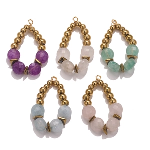 Set de dijes de piedra natural con cuentas doradas para creación de joyería DIY