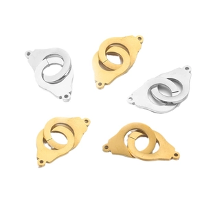 Five pieces of gold and silver handcuffs-shaped stainless steel charms for DIY jewelry making