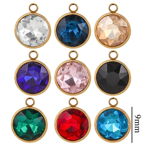 Nine colors of 9mm round glass pendants with 18K gold plated base for DIY jewelry