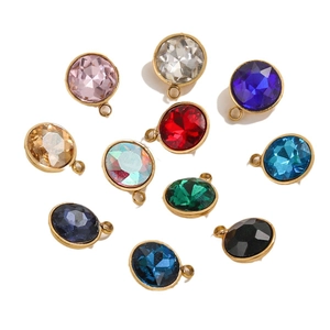 Colorful 9mm round glass pendants with 18K gold plated base for DIY jewelry making