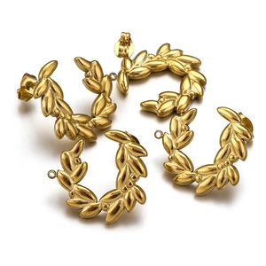 18K Vergoldet Edelstahl C-Förmige Weizenähre Lorbeerblatt Ohrstecker Für Damen Vintage Schmuckzubehör