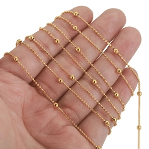 Golden stainless steel bead chain necklace for DIY jewelry making shown on hand