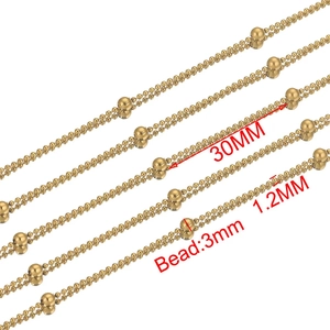 Golden stainless steel bead chain for DIY jewelry making featuring 3mm and 1.2mm round beads