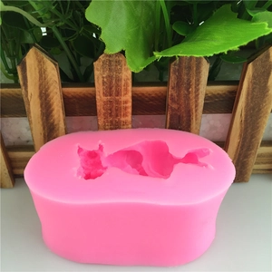 Pink silicone baby cat mold for DIY fondant cake decorating and handmade soap crafts