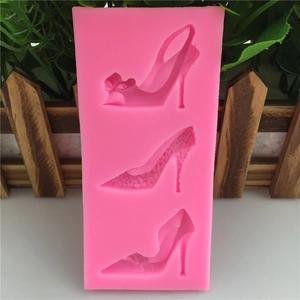 Pink silicone high heel shoe molds for fondant cake decoration and chocolate making