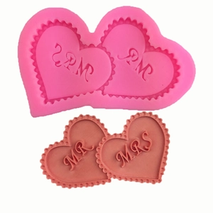 Double Heart Silicone Fondant Mold MR MRS Letters Cake Decoration DIY Baking Tool Pink Chocolate Soap Mold