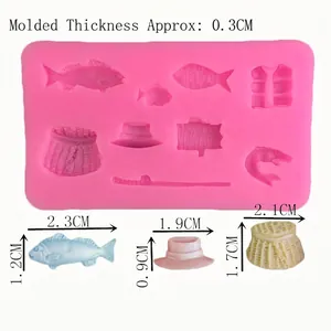 Fishing theme silicone mold for fondant with fish and rod shapes for cake decorating