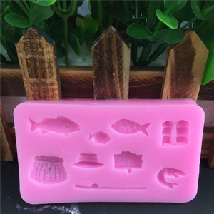 Pink silicone fishing and diving theme mold for fondant cake decorating and DIY crafts