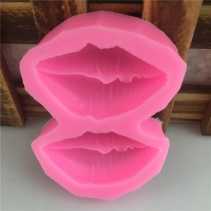 Pink silicone red lip shaped mold for DIY fondant cake baking and soap making crafts