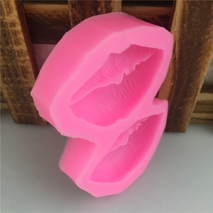 Pink silicone lip shaped cake mold with double cavities for DIY fondant and baking needs