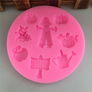 Pink silicone pumpkin patch farm mold for fondant cake decorating and DIY baking crafts