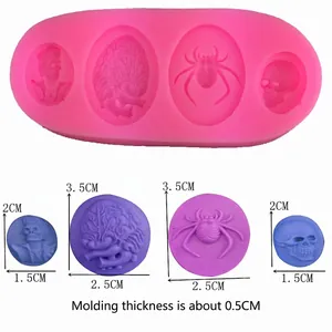 Silicone Halloween mold with skull, brain, and spider shapes for fondant or DIY resin craft