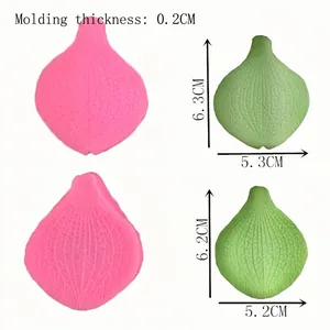 Silicone leaf vein fondant mold set in pink and green for DIY cake decorating