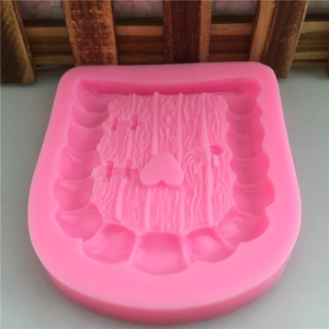 Pink fairy door silicone mold for fondant cake decorating with wood texture details