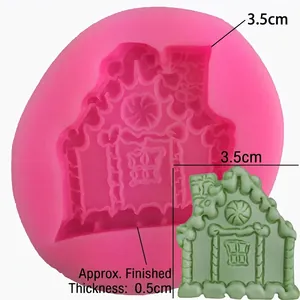 Pink silicone gingerbread house mold for fairy tale cake decorating with 3.5cm sample