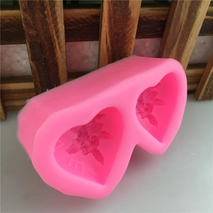 Pink heart-shaped silicone mold with rose flowers and LOVE letters for DIY cake baking