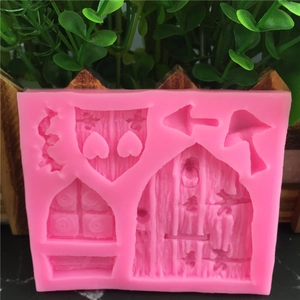 Pink fairy door and mushroom silicone mold for fondant cake decorating and DIY crafts