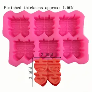 6-cavity pink silicone mold for double happiness fondant cake or handmade soap