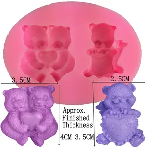 3D heart bear silicone mold for DIY soap candles and fondant cake decorating