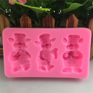 Stampo in silicone rosa a 3 fori a forma di maialino per torte fondenti e saponi