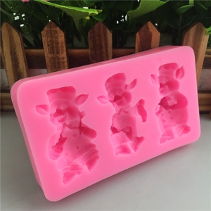 Stampo in silicone rosa a 3 cavità con personaggi di maiale per pasticceria fai-da-te e fondant
