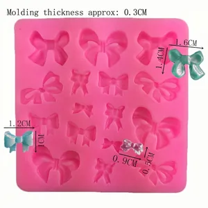 Pink silicone mold for DIY baking with 15 mixed styles of bowknots and resin charms