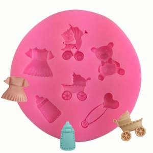Moule à Fondant en Silicone Thème Bébé Rose Formes de Poussette Biberon Ours en Peluche Décoration de Gâteau Pâtisserie