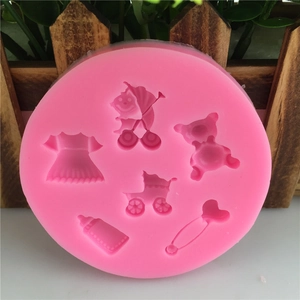 Moule à fondant en silicone rose pour gâteaux avec poussette et biberon de bébé