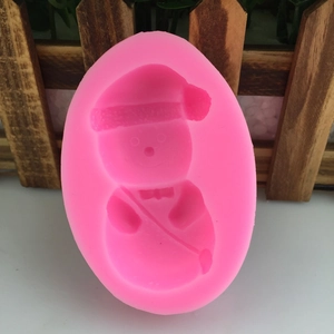 Pink Christmas bear silicone mold for DIY fondant cake decoration and handmade crafts